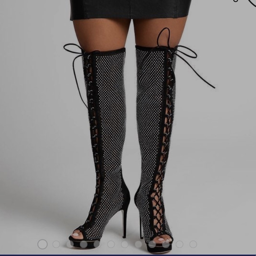 JLO MADIA STILETTO PEEP TOE BOOTS